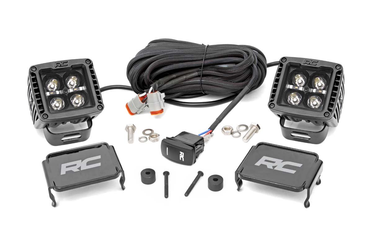 Rough Country Jeep 2-inch LED Cube Easy-Mount Kit - Black Series w/ Amber DRL (18-20 Wrangler JL / 2020 Gladiator)